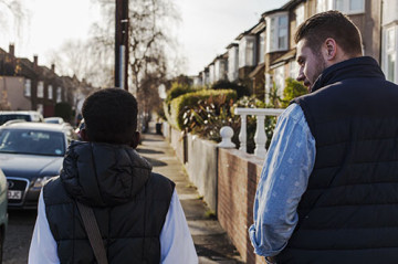 Dad and son walking