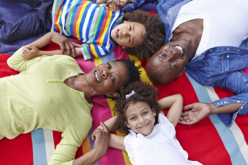 Family on picnic rug