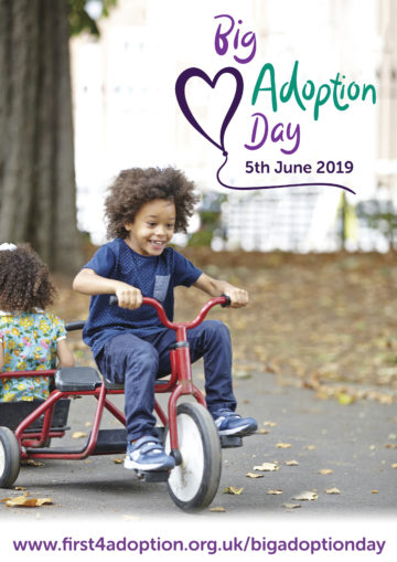 Big Adoption Day Poster – Boy on a tricycle (with web address)